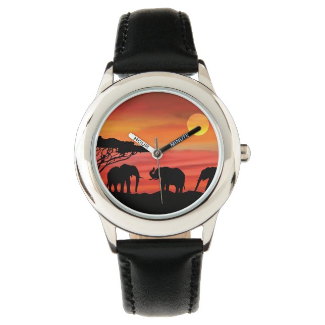 Elefanter i Serengeti Sunset Armbandsur (Framsida)