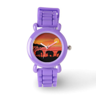 Elefanter i Serengeti Sunset Armbandsur