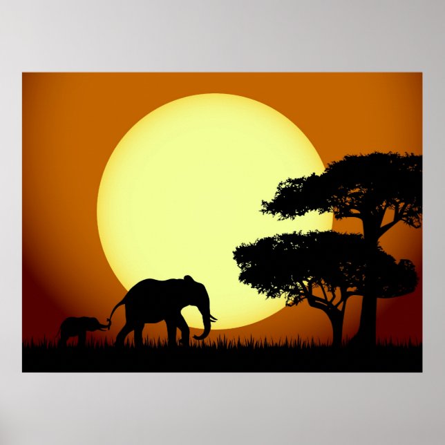 Elefanter i sunset poster (Framsidan)