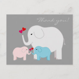 Elefanter i vykort för blå och Rosa Tack