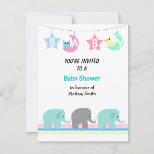 Elefanter Måne och Stjärnor Baby Shower Inbjudan