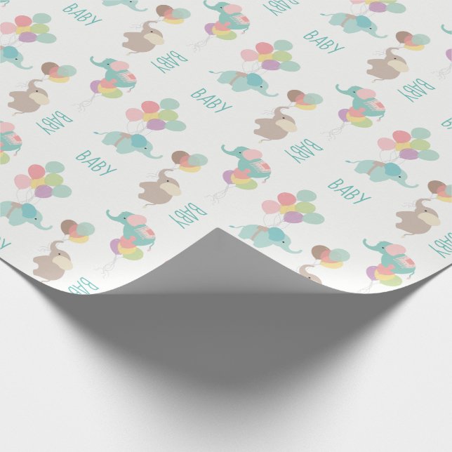 Elefanter med ballongbabyen som slår in papper presentpapper (Hörn)