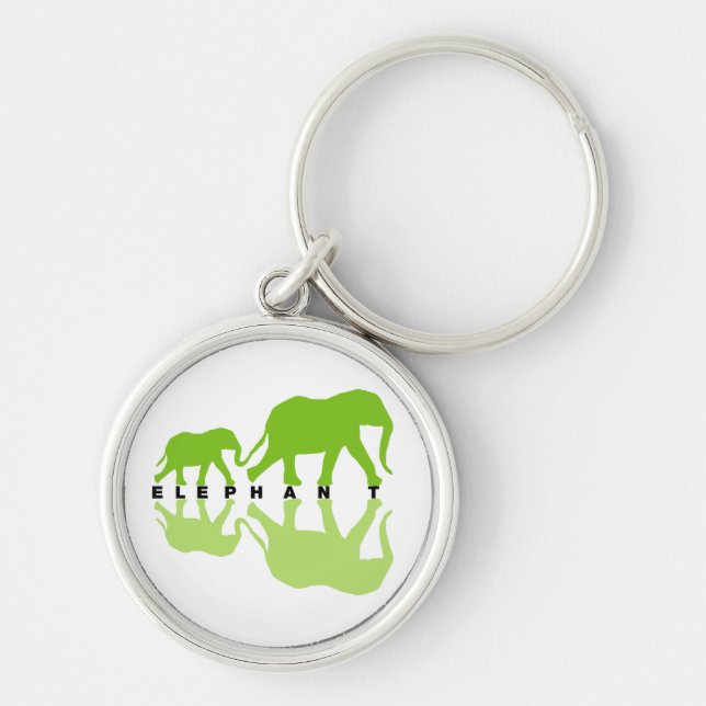 Elefanter med reflektion rund silverfärgad nyckelring (Framsidan)