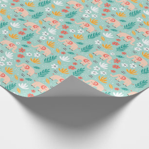 Elefanter och blommor Pappra Presentpapper