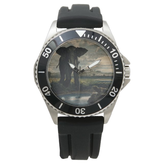 Elefanter och en panter i Indiska öknen Armbandsur (Framsida)