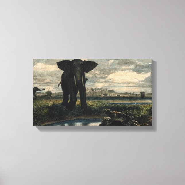 Elefanter och en panter i Indiska öknen Canvastryck (Framsida)