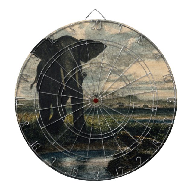 Elefanter och en panter i Indiska öknen Darttavla (Framsidan)