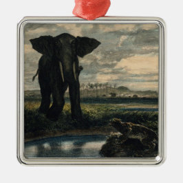 Elefanter och en panter i Indiska öknen Julgransprydnad Metall