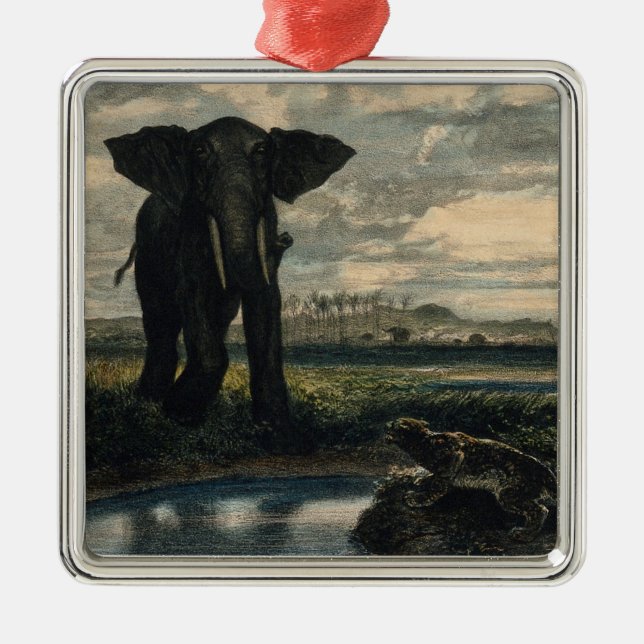 Elefanter och en panter i Indiska öknen Julgransprydnad Metall (Framsidan)