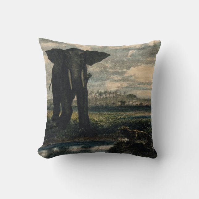 Elefanter och en panter i Indiska öknen Kudde (Framsida)