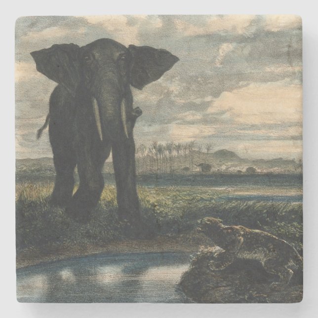 Elefanter och en panter i Indiska öknen Stenunderlägg (Framsidan)