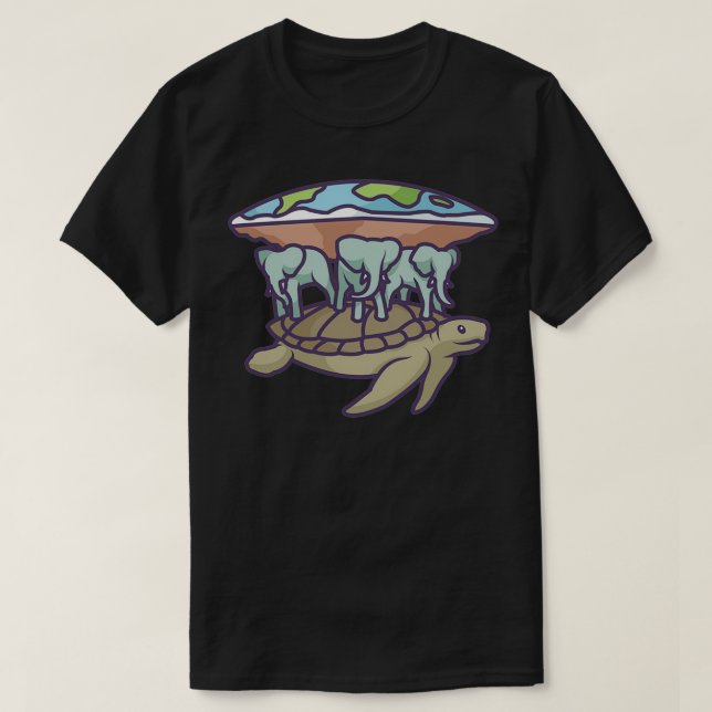 Elefanter och sköldpadda Holding Flat Earth T Shirt (Design framsida)