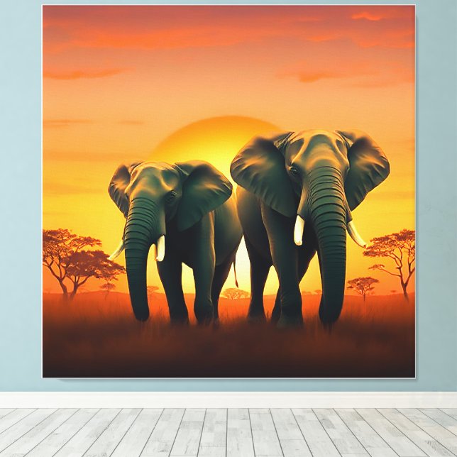 Elefanter på de afrikanska slätterna Canvas. Canvastryck (Insitu (trägolv))