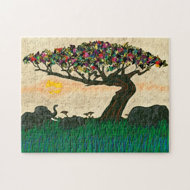 Elefanter på Flygplan av Afrika Pussel (Horisontell)