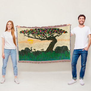 Elefanter på Flygplanen av Afrika Filt