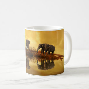Elefanter på solnedgång muggen för kaffe för kaffemugg