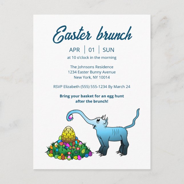 Elefanter Påskbrunch & Äggsök Invitation Inbjudan Vykort (Framsida)