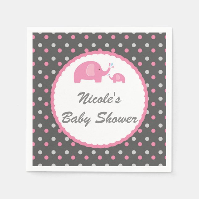 Elefanter Rosa Grå & Vit Baby Shower Pappersservett (Framsidan)