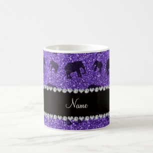 elefanter vid personlig namn lila glitter kaffemugg