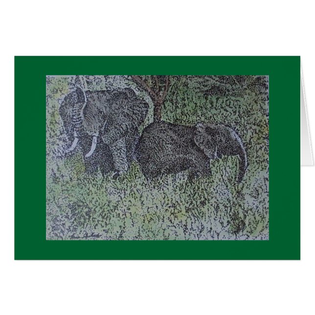 elefantfamilj hälsningskort (Framsidan Horizontal)
