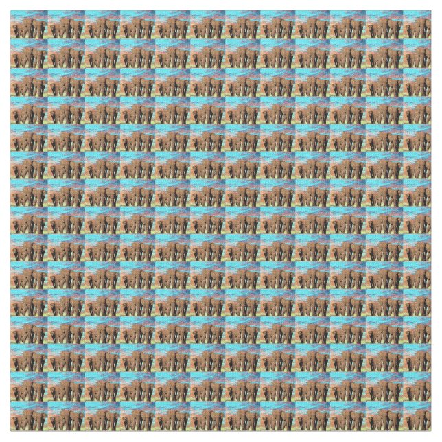 Elefantfamiljen i Sunrise Mönster. Tyg (Närbild)