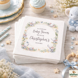 Elefantfärgade vattenfärgiga baby shower för pojka pappersservett