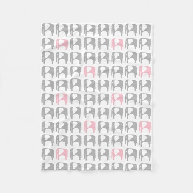 Elefantfilt - grått och rosor fleecefilt (Framsidan)