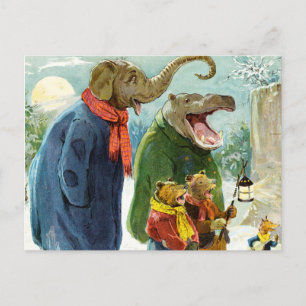 Elefantflodhäst & björnjul Caroling Helg Vykort