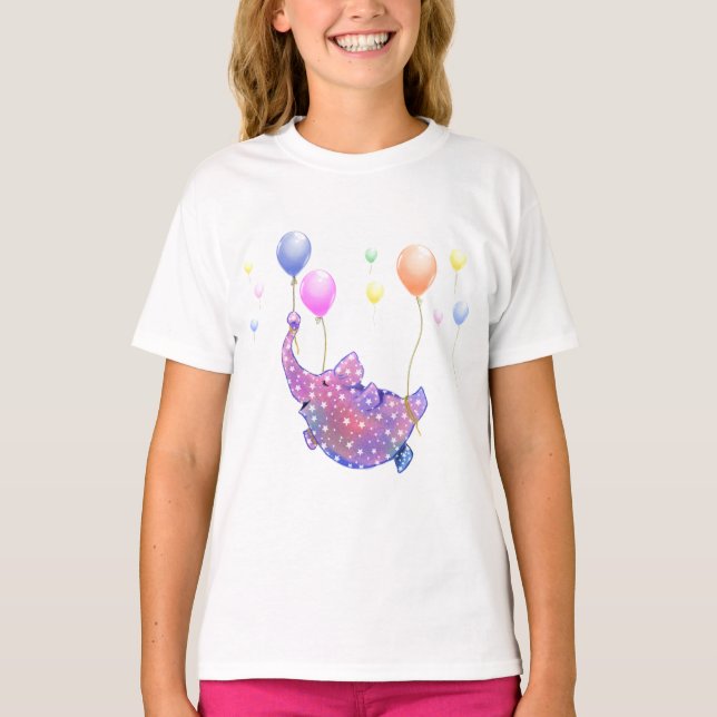 Elefantflyg med Balloons Funny T-Shirt (Framsida)