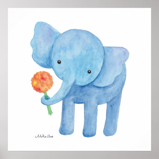 Elefantförlossning Konsttryck Söt Elefant Affisch (Framsidan)
