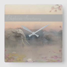 Elefantfristad Fyrkantig Klocka