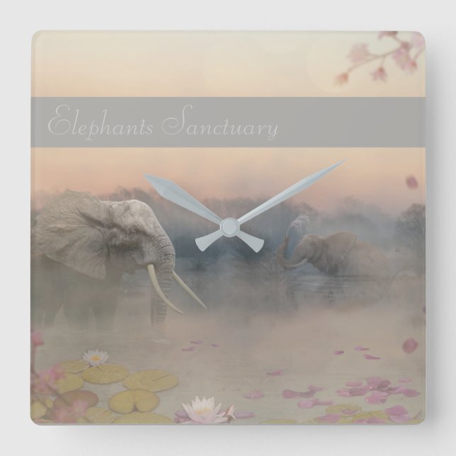 Elefantfristad Fyrkantig Klocka (Framsida)