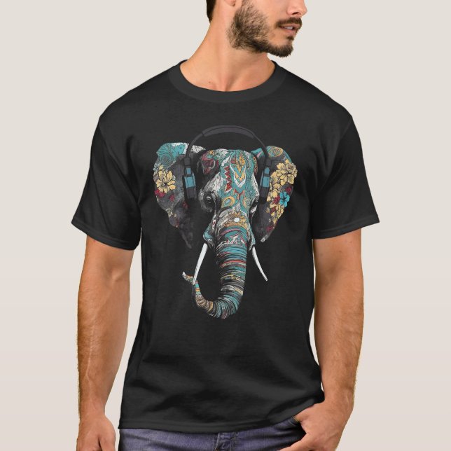 Elefanthörlurar Artwork Music Animal Flower El T Shirt (Framsida)