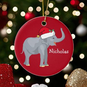 Elefanti i Santa Hat Cute Anpassningsbar Kids jul Julgransprydnad Keramik
