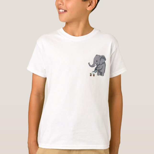 Elefantillustration för barn med vattenbegjutning t shirt (Framsida)