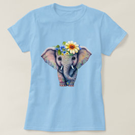 Elefantillustration med Blommigtens hörlstycke T Shirt