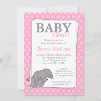 Elefantisk Rosa Dots Girl Baby Shower Inbjudningar