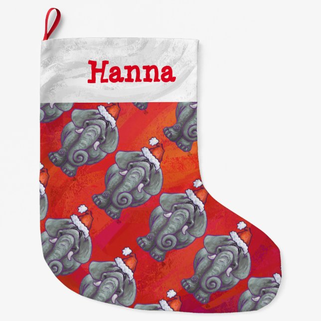 Elefantjul på rött stor julstrumpa (Framsidan)