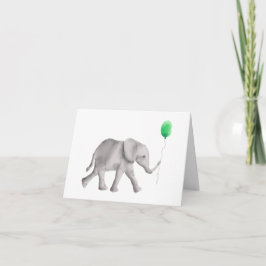 Elefantkort för tack till baby shower, grön kort