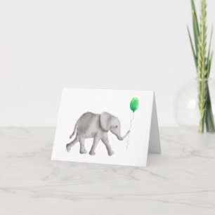 Elefantkort för tack till baby shower, grön kort