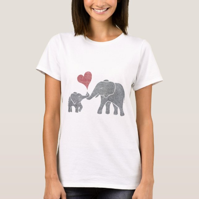 Elefantkramar grånar mamman och babyen med röd t-shirt (Framsida)