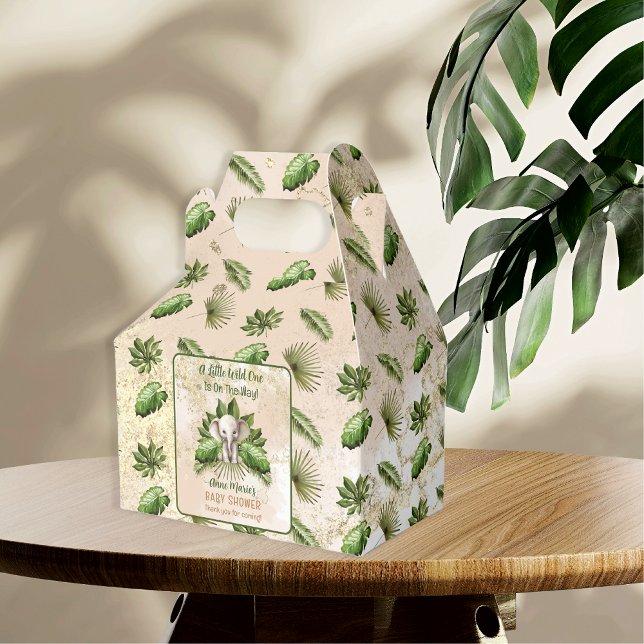 Elefantliten Vild 1 är på väg att bli en babyskugg Presentaskar (Elephant A Little Wild One Is On The Way Baby Shower Favor Boxes)