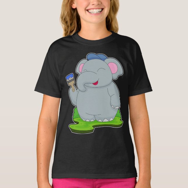 Elefantmålare Målarpensel Målning T Shirt (Framsida)