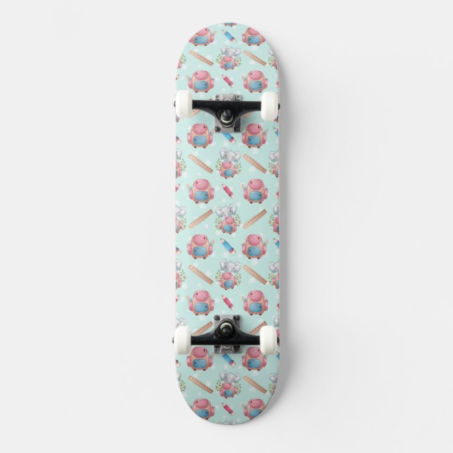 Elefantmönster för tillbaka till skolan mini skateboard bräda 18,5 cm (Framsida)