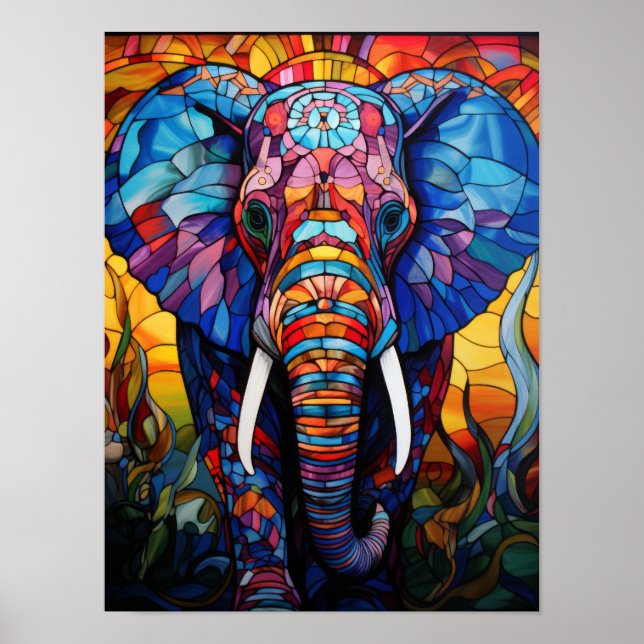 Elefantmosaik i glasfärg poster (Framsidan)
