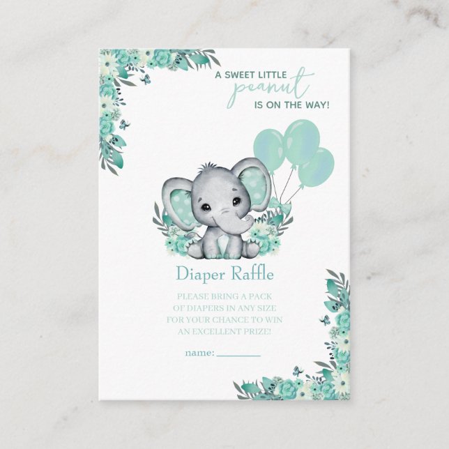Elefantneutral baby shower, blöjtävling tilläggskort (Framsida)