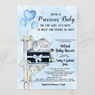 Elefantpojke Covid Baby Shower Via Posten Inbjudningar