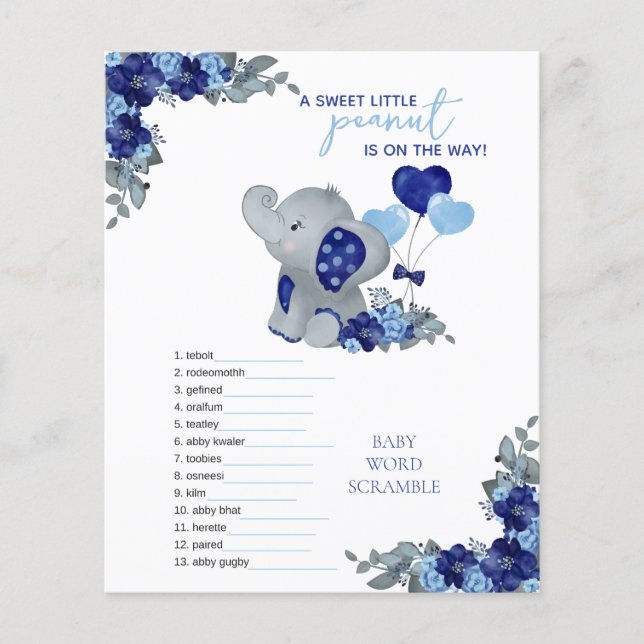 Elefantpojken Baby Shower-lek (Framsida)