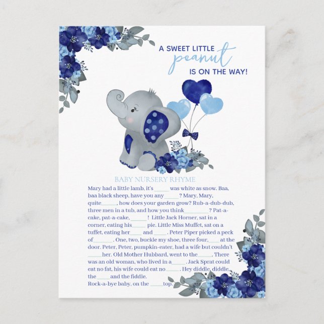 Elefantpojken Baby Shower Lek Vykort (Framsida)