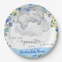 Elefantpojken duschar party pappra plåt.